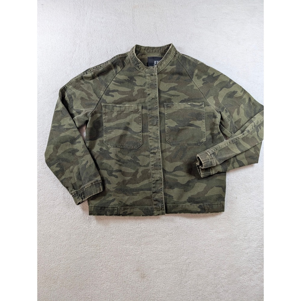 KUT from the Kloth Camo Utility Jacket XS Green Camouflage Mock Neck Twill